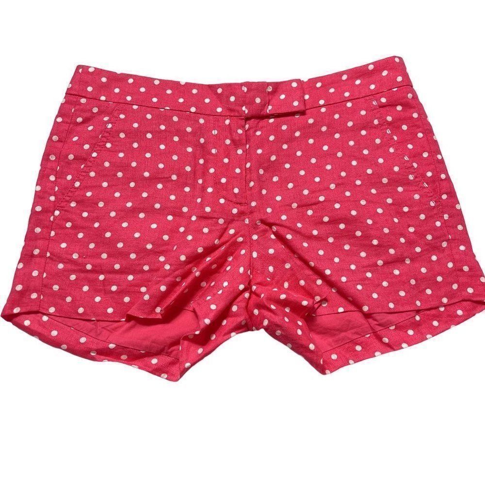 J. Crew Polka Dot Pink Shorts, size 0, 100% linen